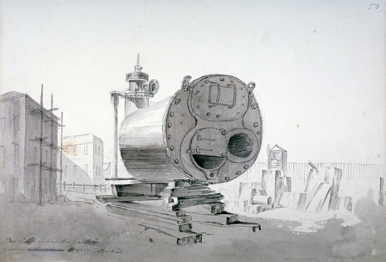 Ångmaskin, New Road, Islington, London, 1808 av John Claude Nattes