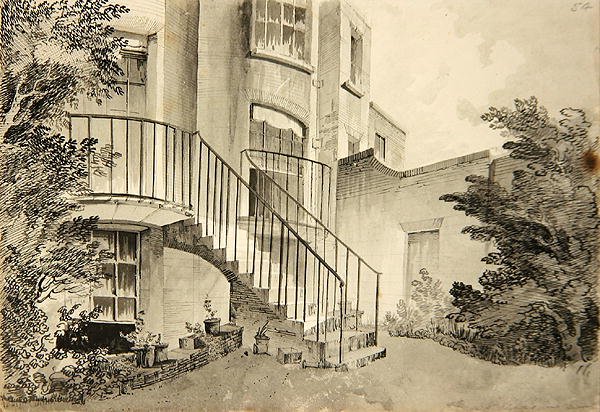 Utsikt över ett hus i Bayswater som tillhör Mr. Wilson, ca 1808 (penna & bläck och tvätt på papper) av John Claude Nattes