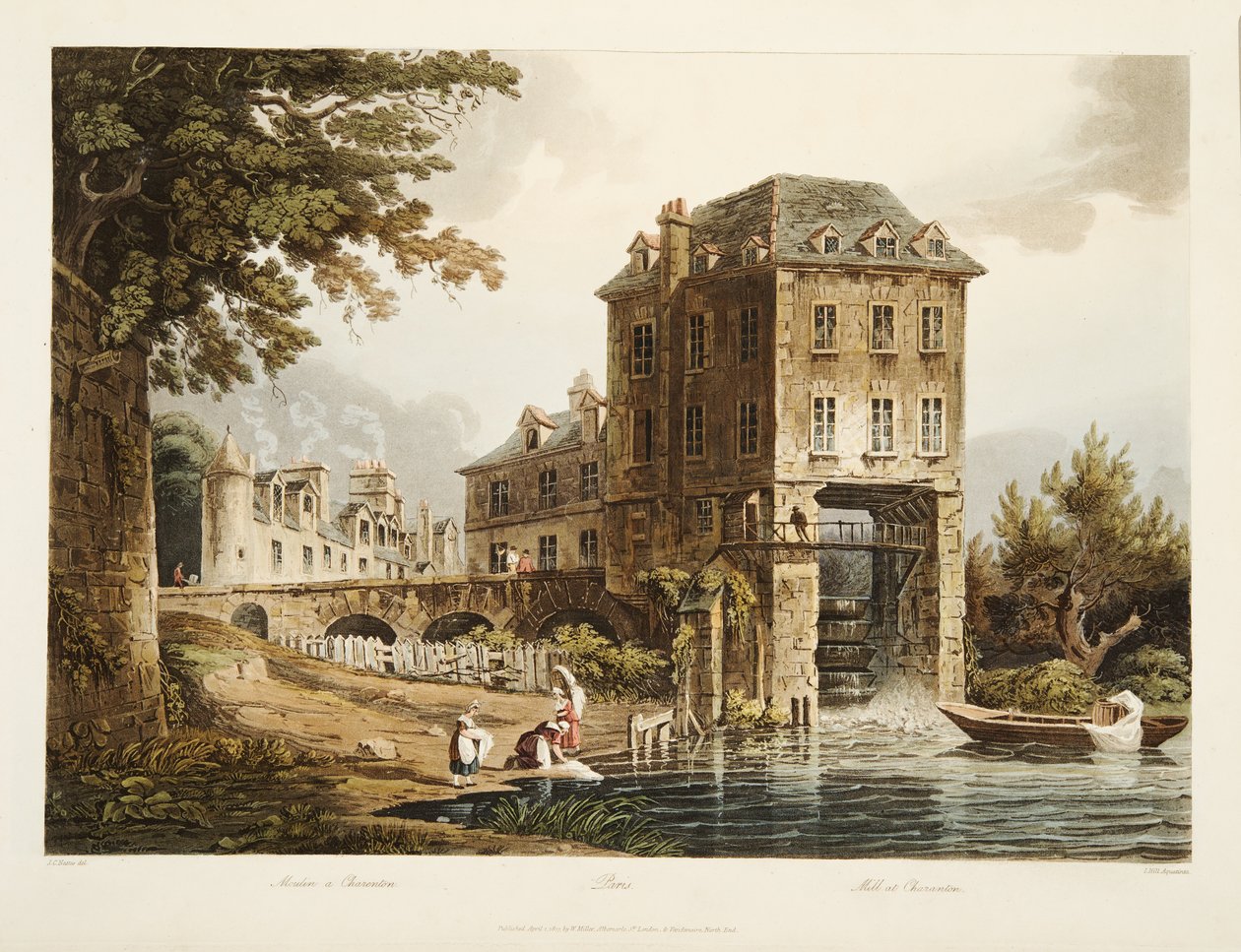 Bruk i Charenton, illustration från Versailles, Paris och Saint Denis, pub. 1807 (akvatint) av John Claude after Nattes