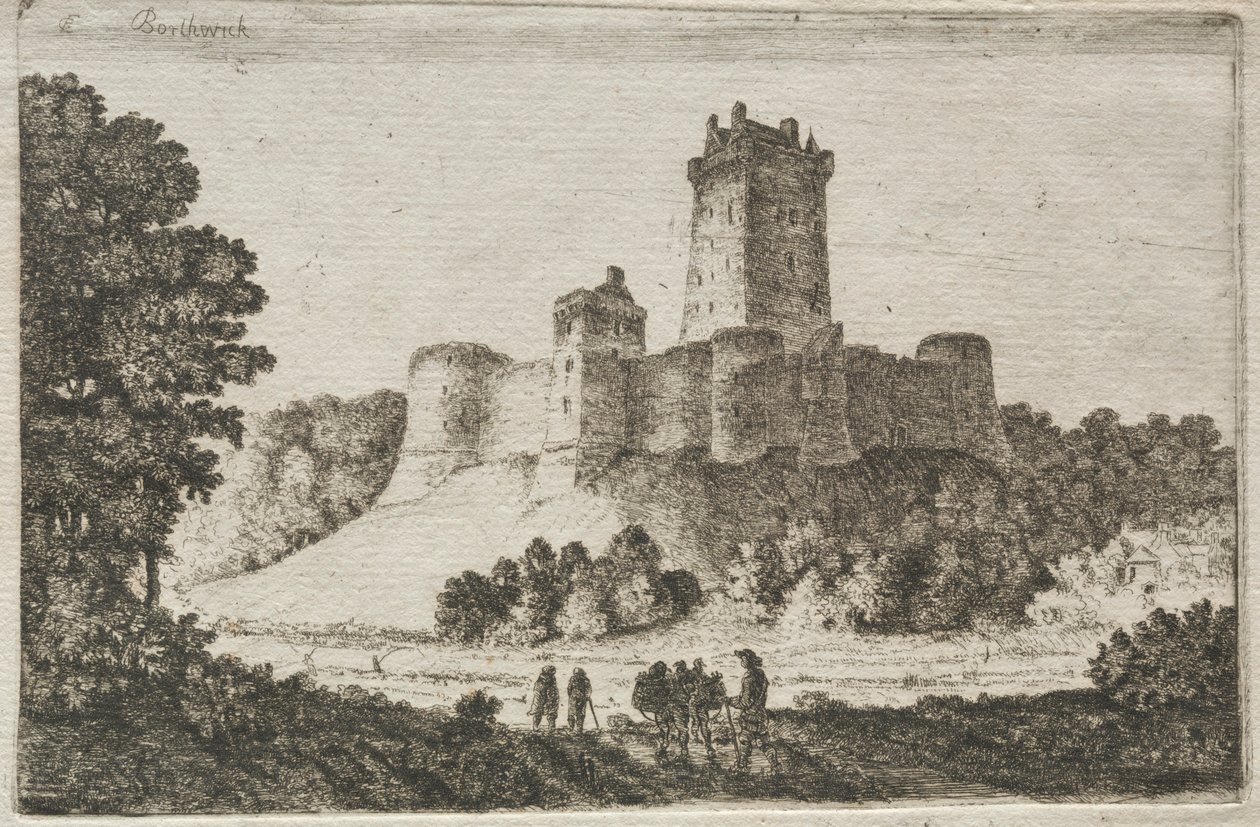 Borthwick Castle från öst. av John Clerk of Eldin