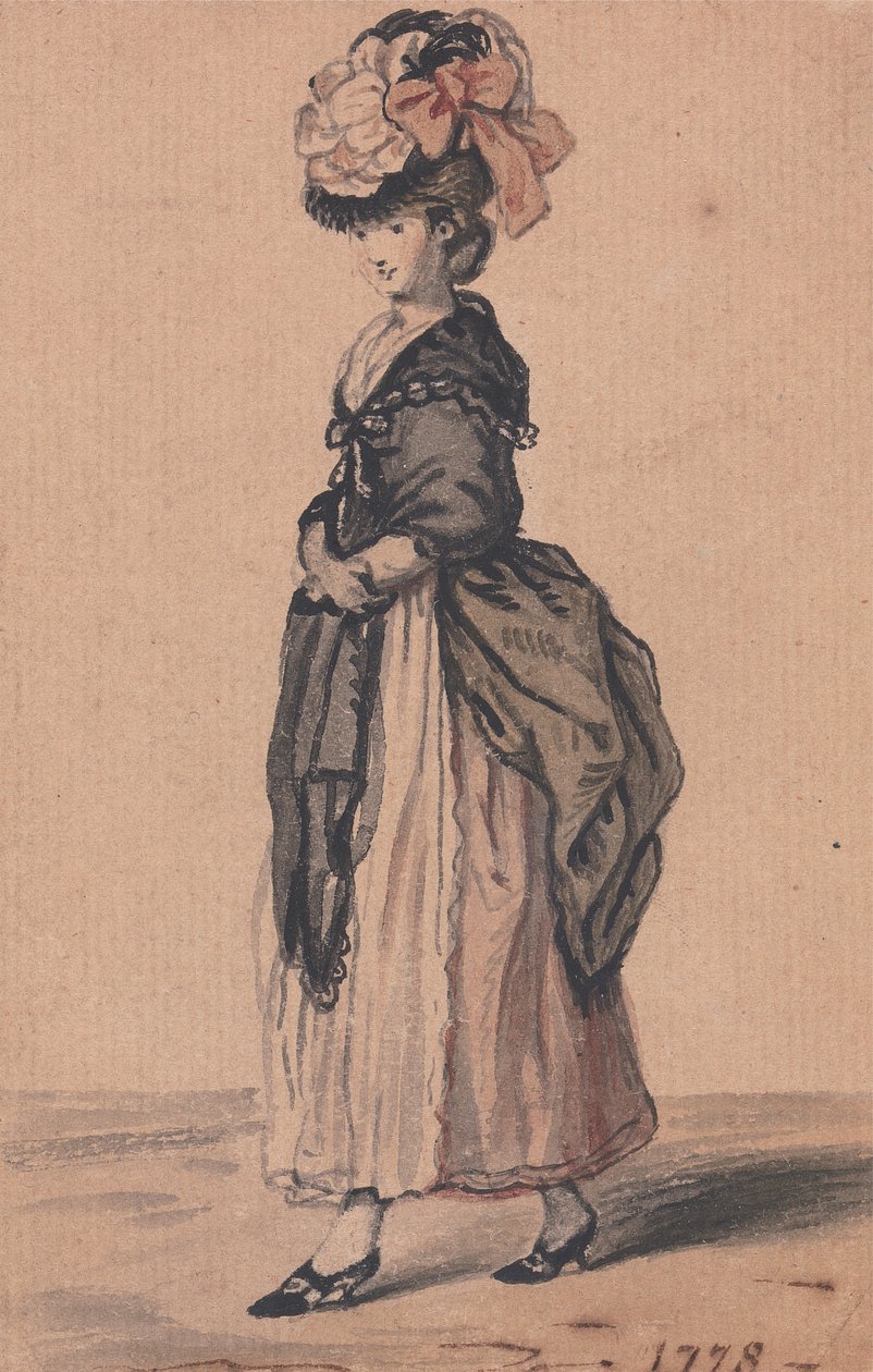A Lady of Fashion med svart sjal och svarta skor av John Collet
