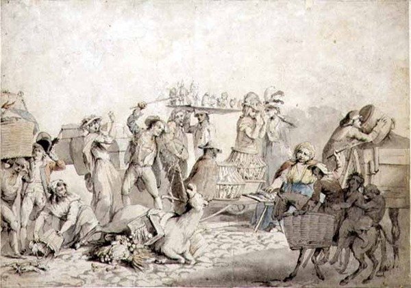 Street Scene (penna och bläck med akvarell på papper) av John Collet