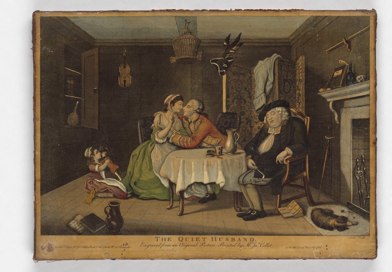 The Quiet Husband, tryck gjord av John June, ca 1768 (handfärgad gravyr) av John Collet
