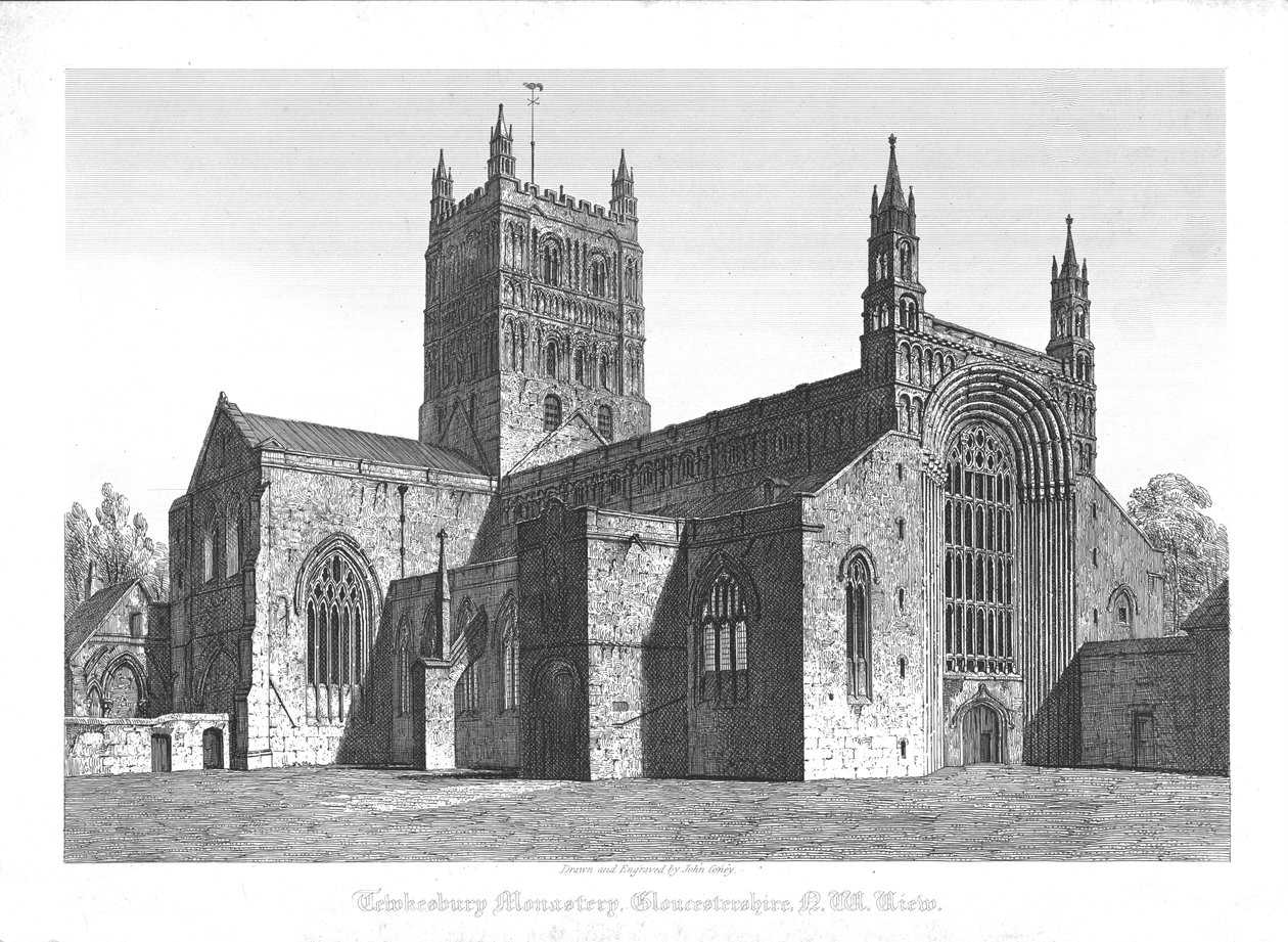 Tewkesbury Monastery, Gloucestershire, N. W. View, tidigt 1800-tal. av John Coney
