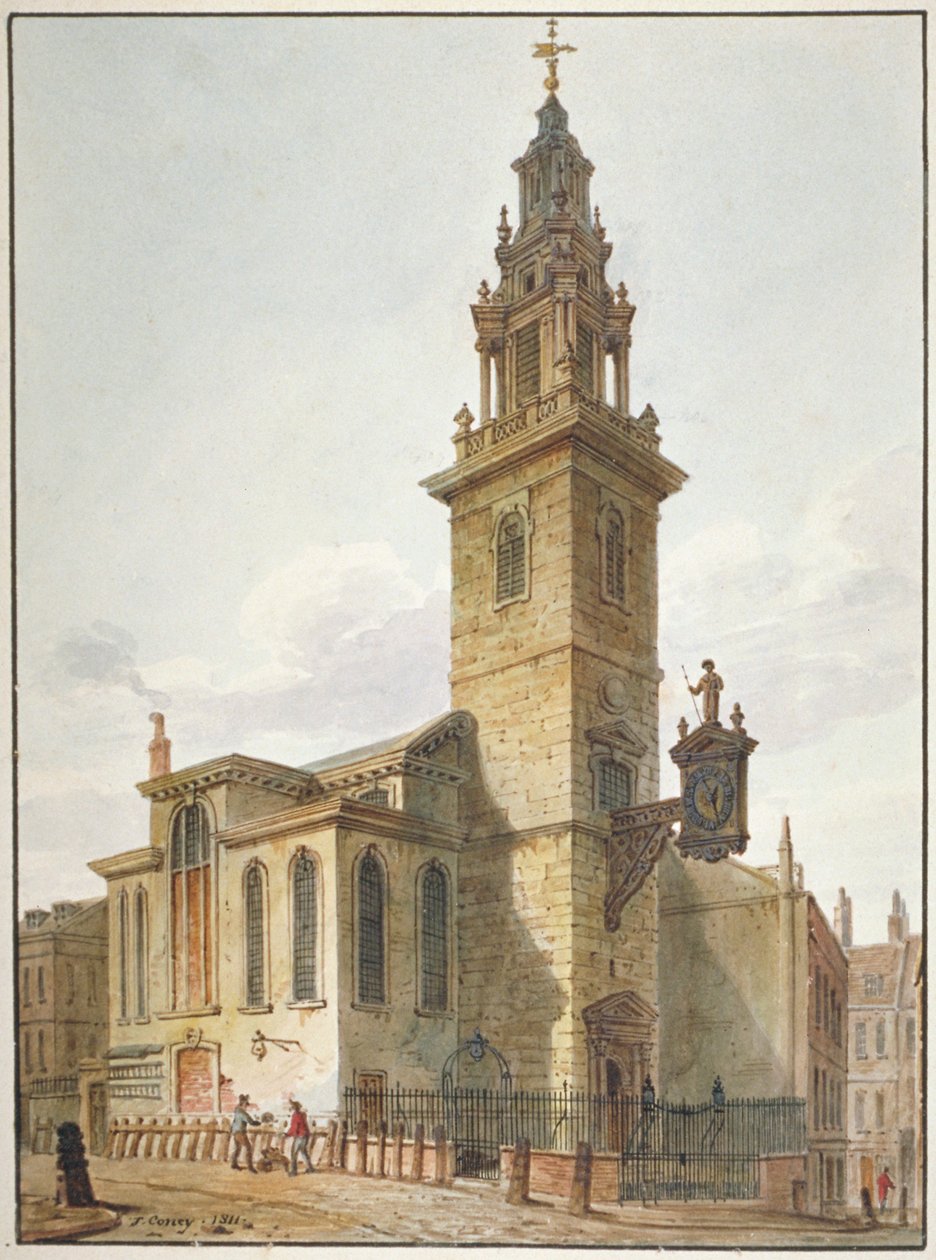 Utsikt över Church of St James Garlickhythe, City of London, 1811 av John Coney