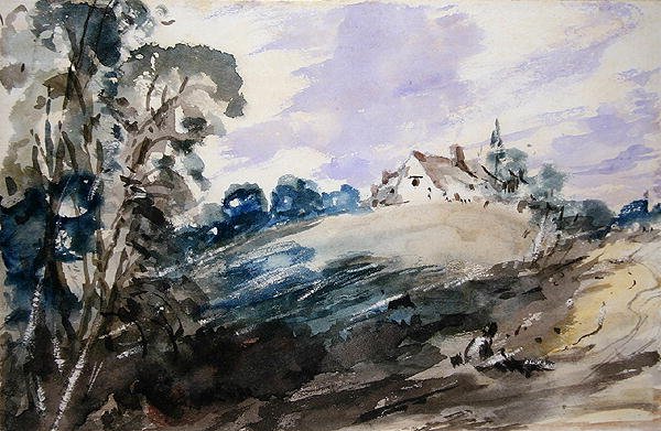 A Cottage on a High Bank (akvarell på papper) av John Constable