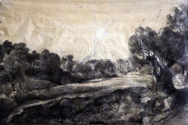 A Dell, ca 1805 (svart krita på gulfärgat papper) av John Constable