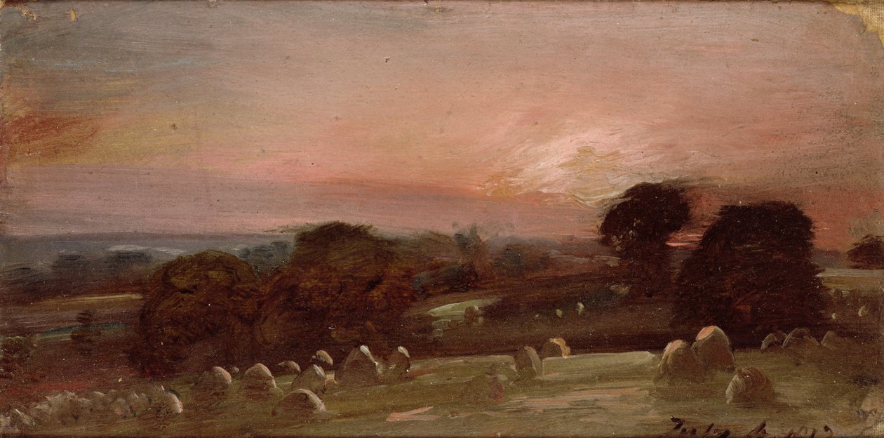 Ett höfält nära East Bergholt vid solnedgången av John Constable