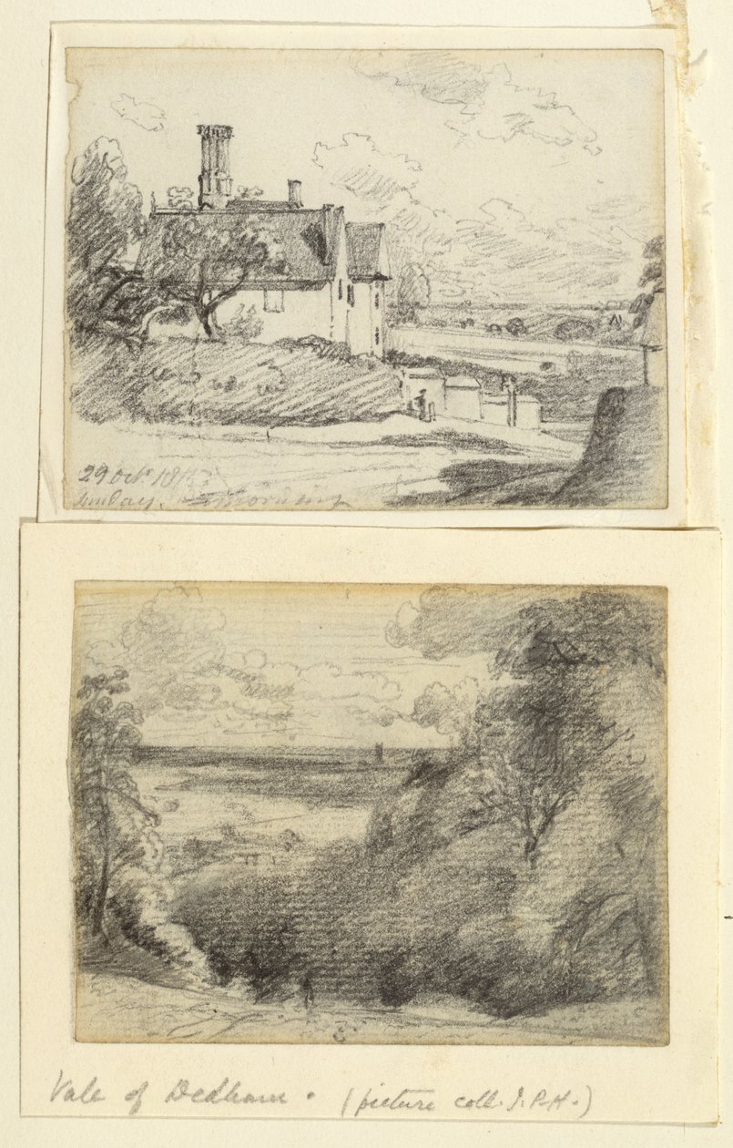 A Manor House, 1815, och Dedham från nära Gun Hill, Langham, ca 1815 av John Constable
