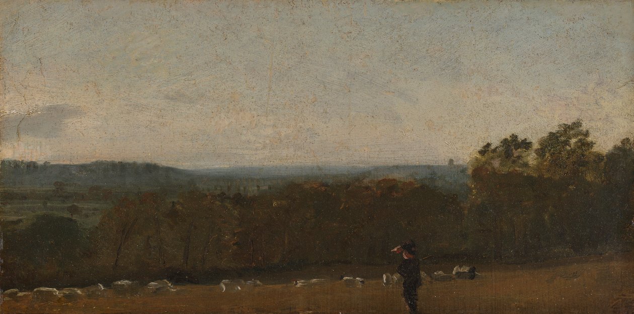 En herde i ett landskap som tittar över Dedham Vale mot Langham av John Constable