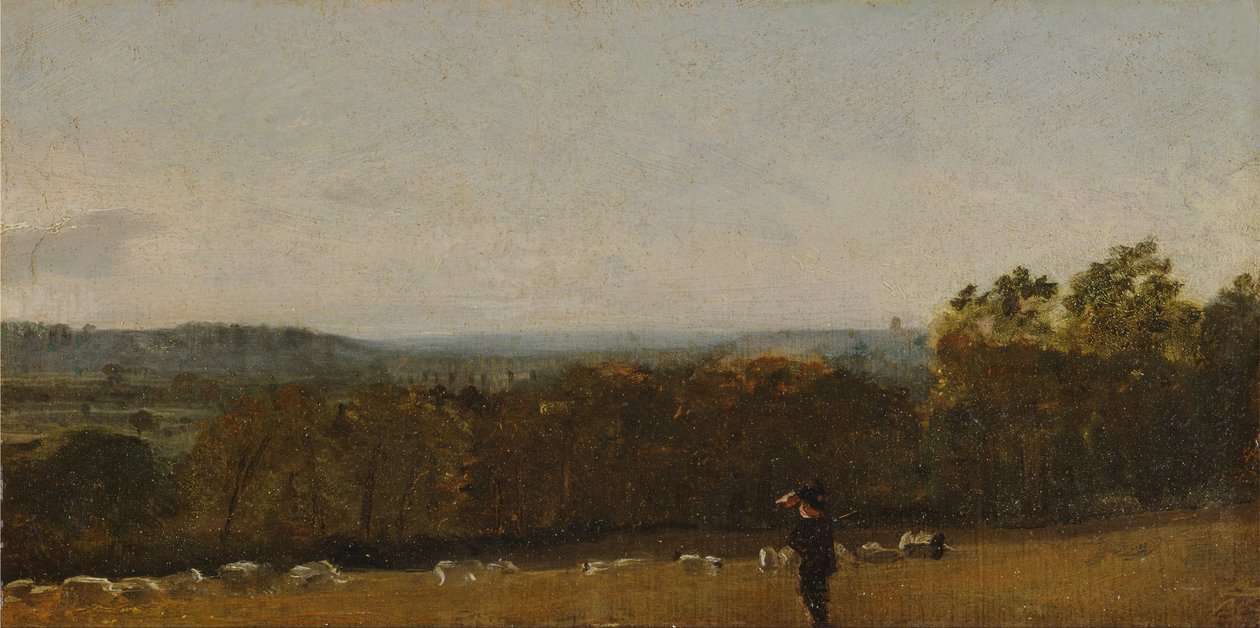En fåraherde i ett landskap som blickar över Dedham Vale mot Langham av John Constable