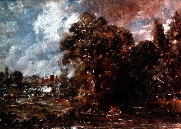 En flodscen med en bondgård nära vattnet, ca 1830-36 (olja) av John Constable