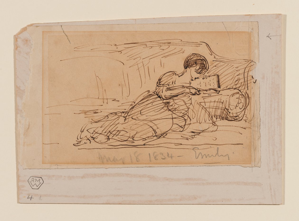 Konstnärens dotter, Emily, liggande på en soffa och läser, 18 maj 1834 av John Constable