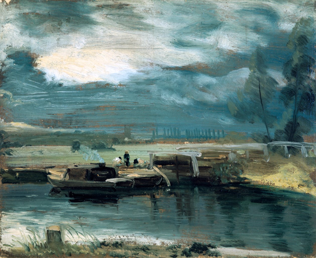 Pråmar på Stour, med Dedham Church i Distance, 1811 av John Constable