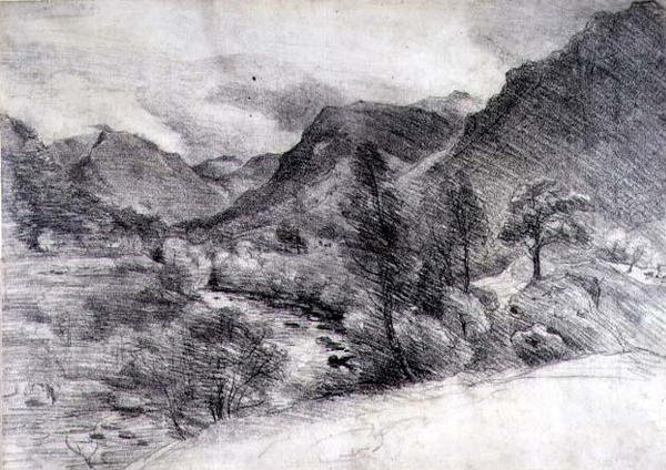 Borrowdale, Morning, c.1806 (pennteckning på papper) av John Constable