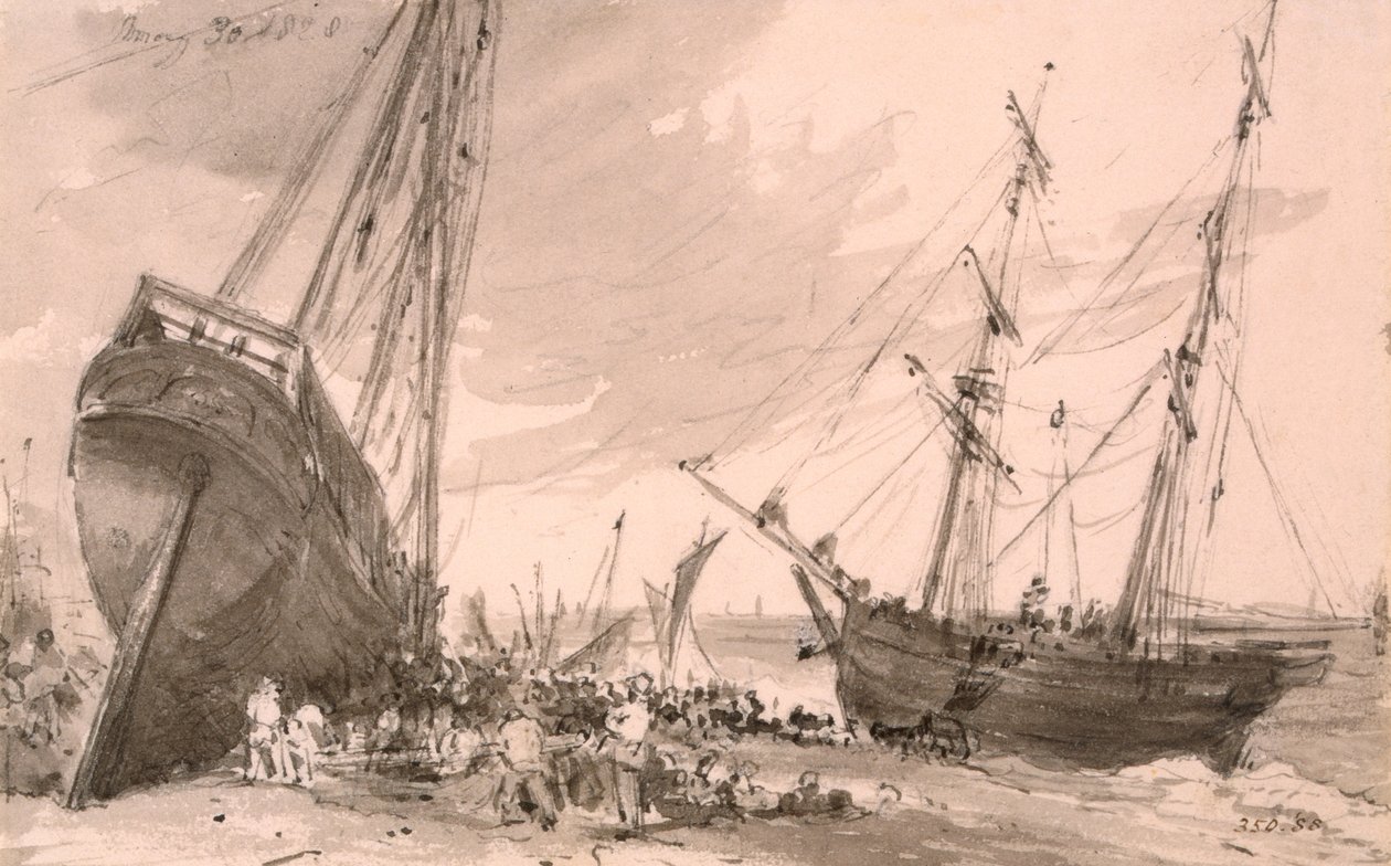 Brightons kustscen med två skepp i förgrunden, 30 maj 1828 av John Constable