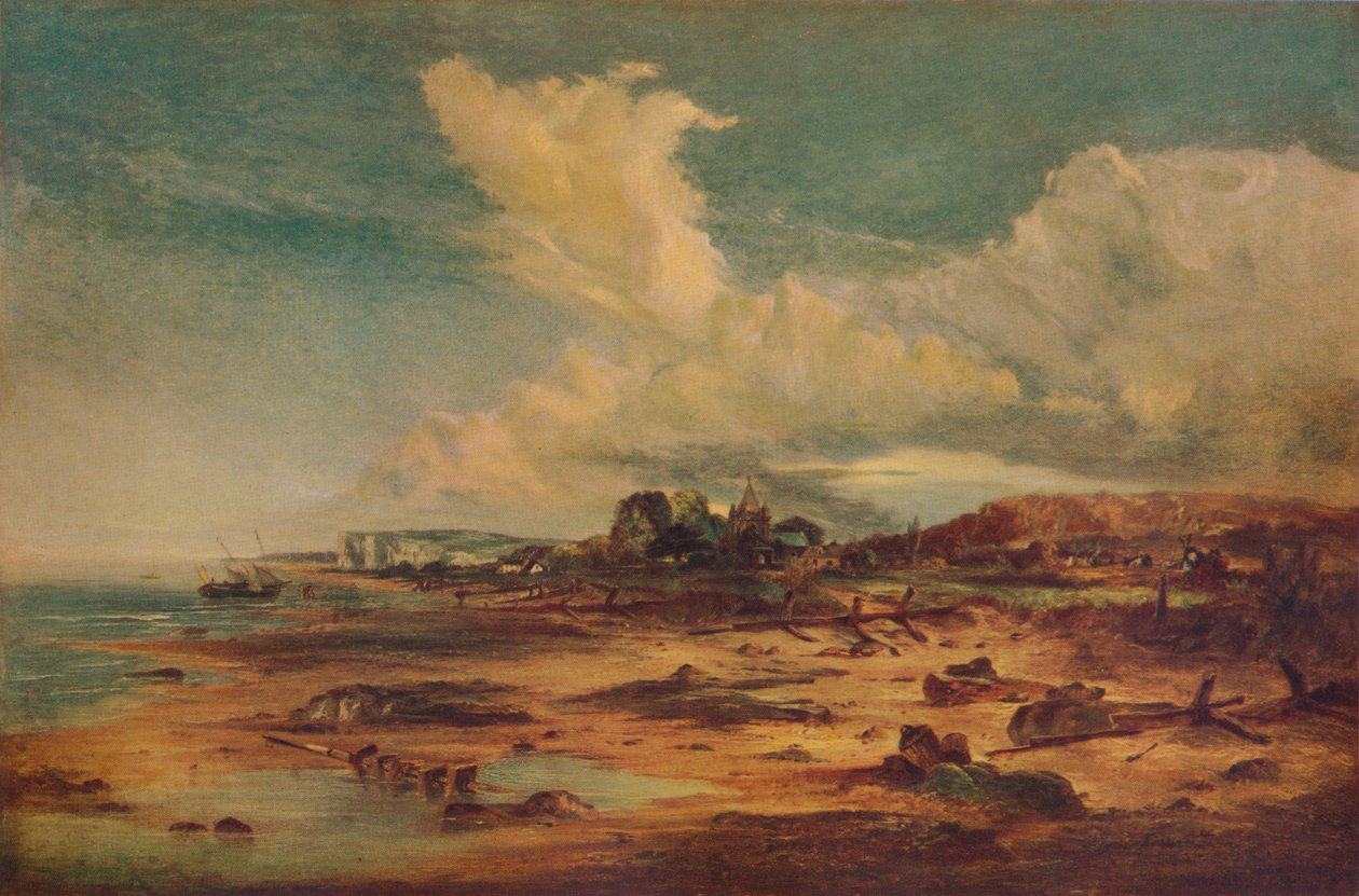 Kustscen med kyrka, c1824 av John Constable