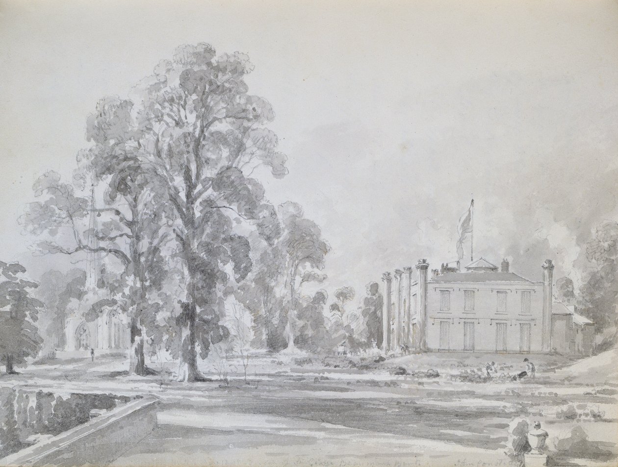 Coleorton Hall, Leicestershire, hem för Sir George Beaumont (penna och tvätt) av John Constable
