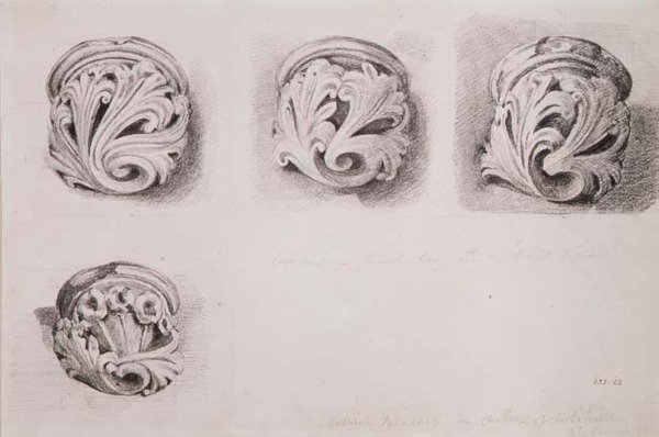 Corbels i Solihull Church, Warwickshire (tegning) swed av John Constable