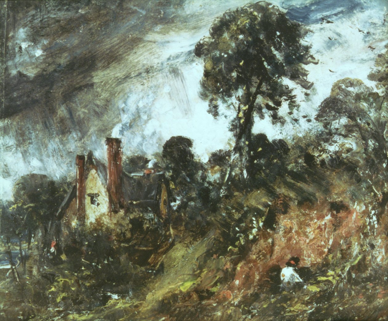 Stuga bland träd med sandbank, ca 1830-36 av John Constable