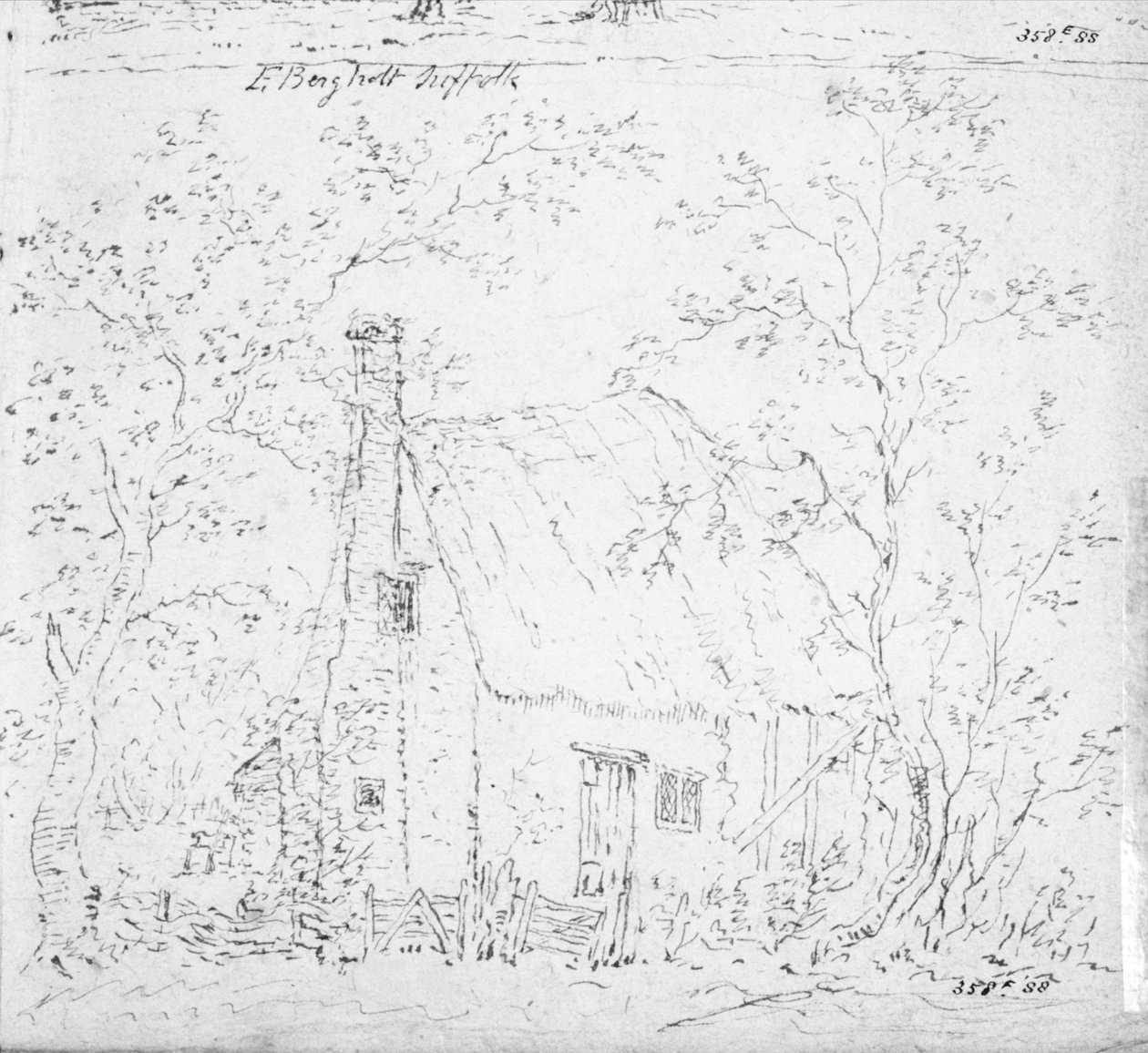 Stuga på Östra Bergholt (ritning) av John Constable