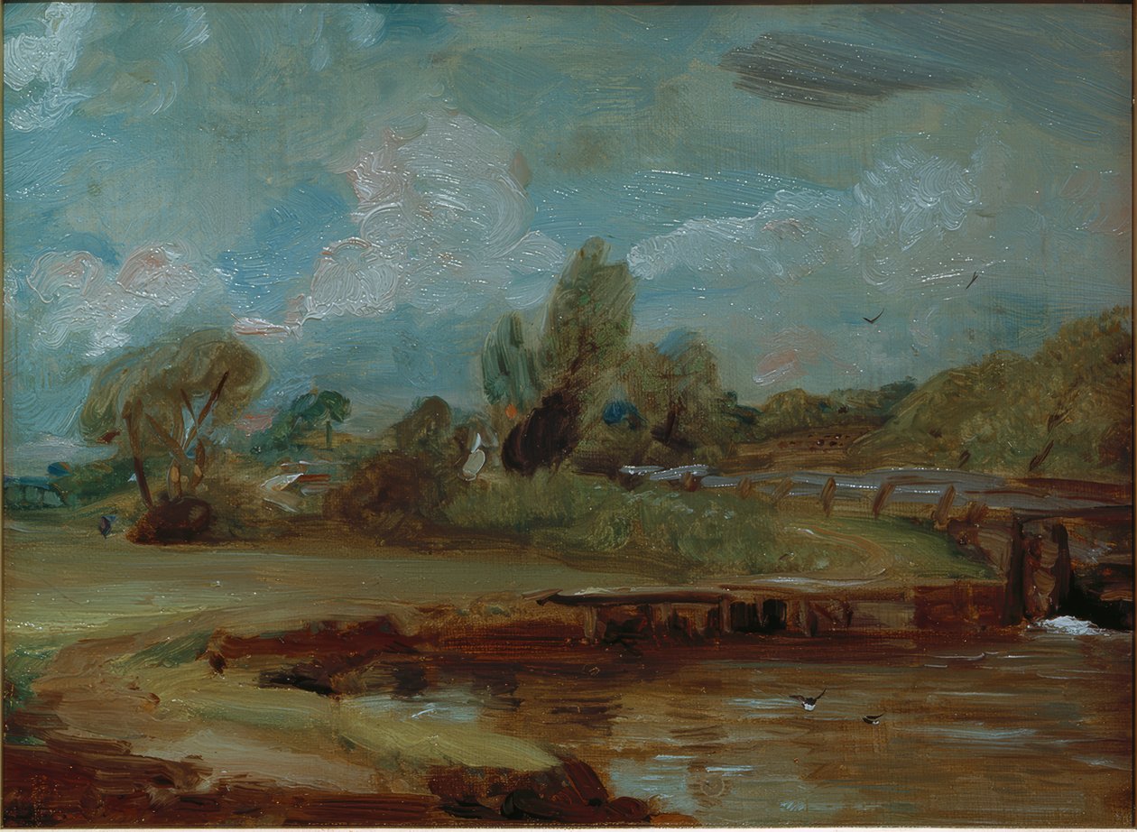 Flatford Lock från en stig vid floden av John Constable