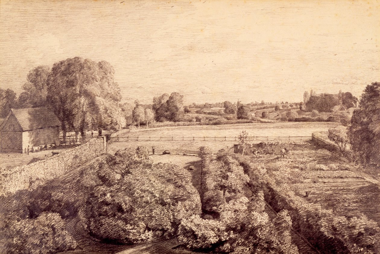East Bergholt - Utsikt över köksträdgården i Golding Constables hus av John Constable