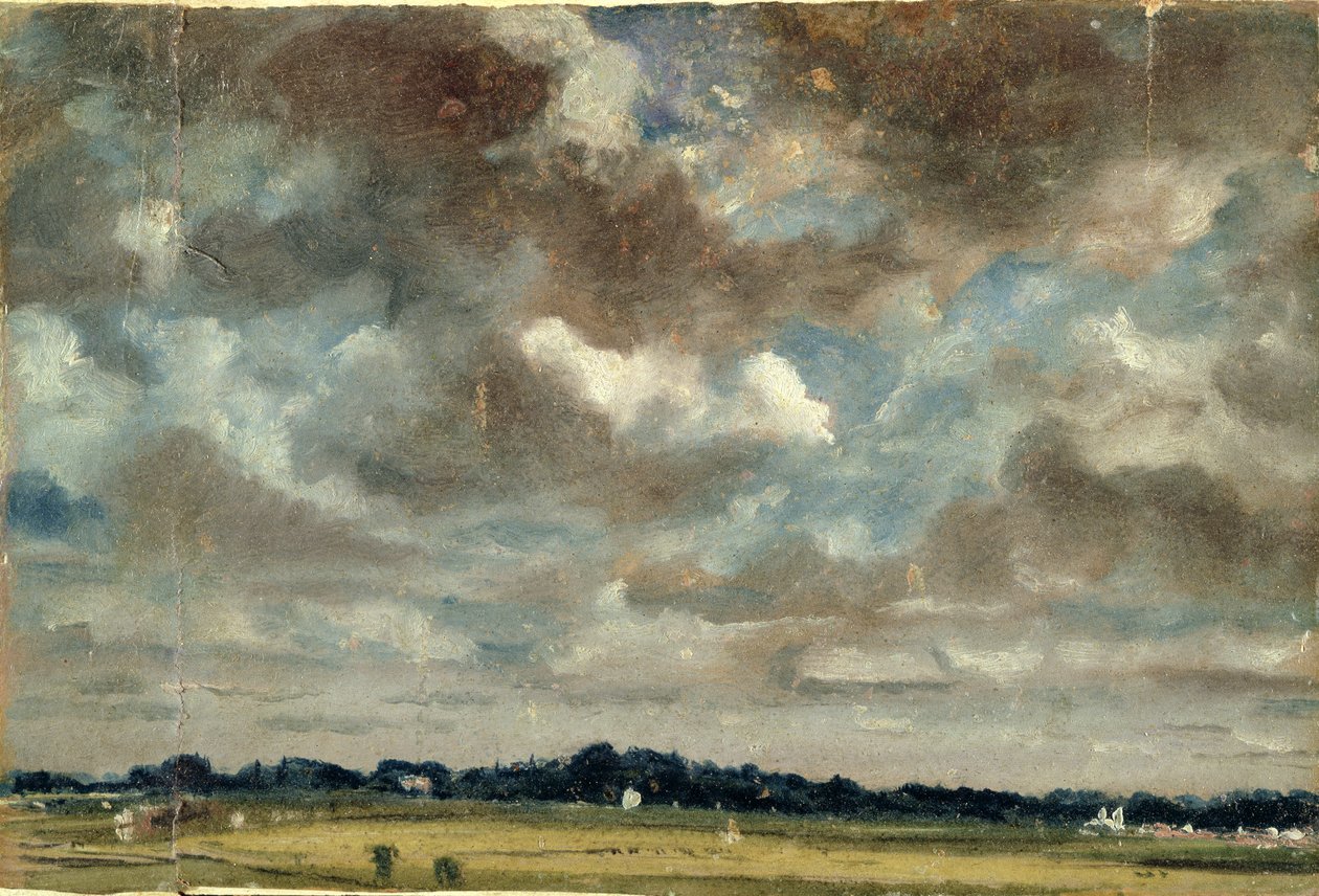 Omfattande landskap med grå moln, ca 1821 (olja på papper på duk) av John Constable
