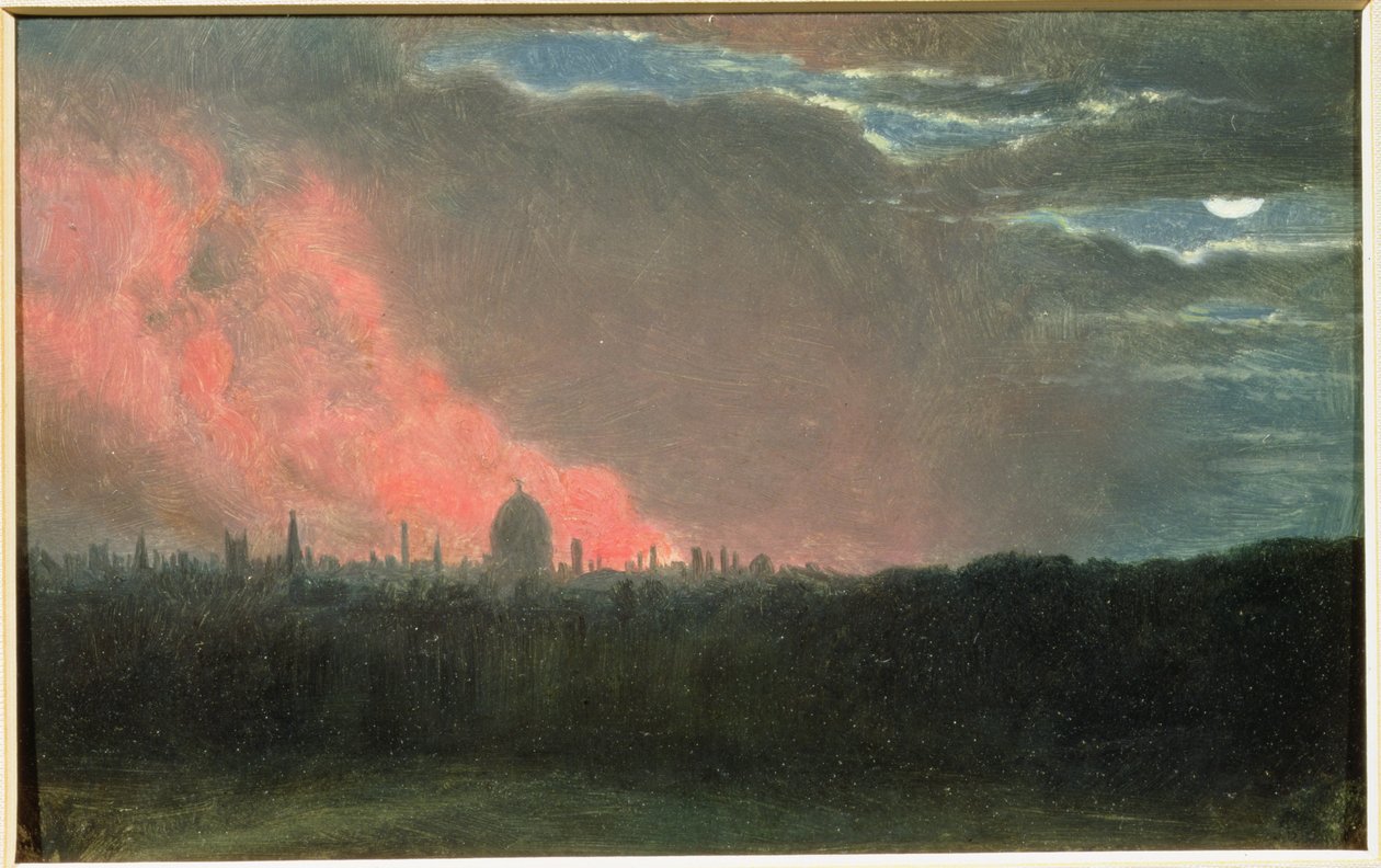 Brand i London sett från Hampstead (olja på papper på panel) av John Constable