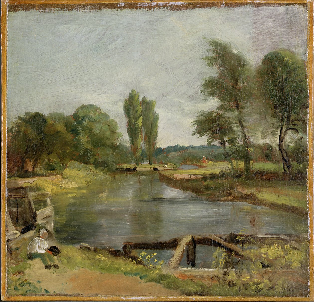 Flatford Lock, 1810-11 (olja på papper på duk) av John Constable