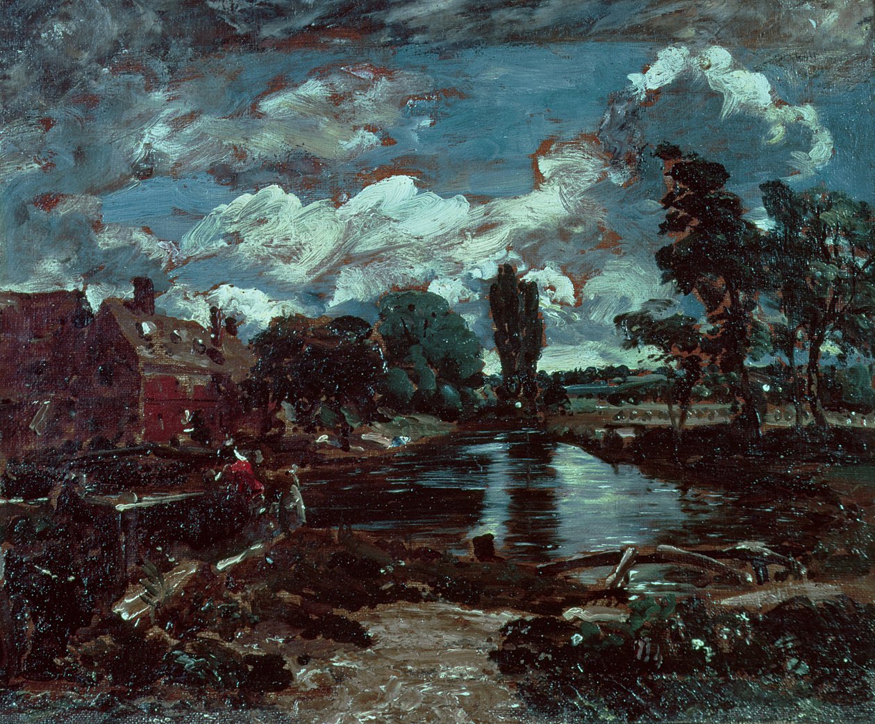 Flatford Mill från en sluss på Stouren, ca 1811 av John Constable