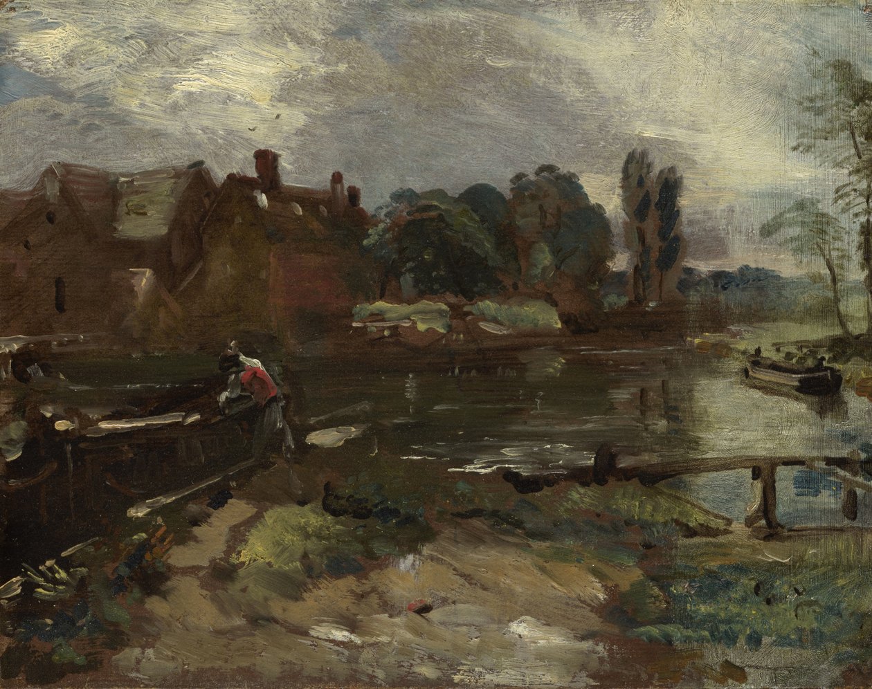 Flatford Mill från slussen, ca 1810 av John Constable