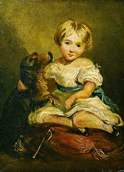 Flicka med hund (olja på duk) av John Constable
