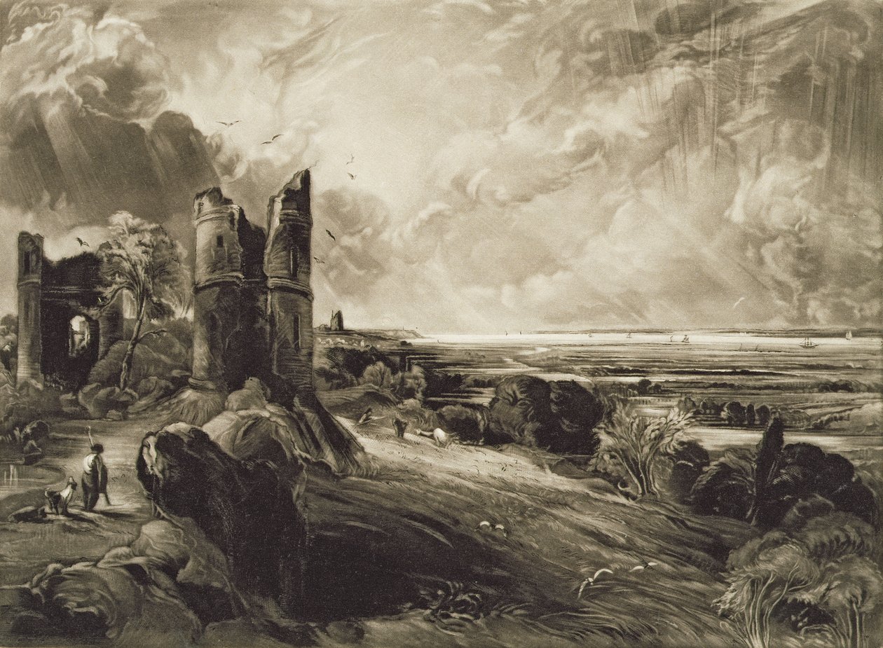 Hadleigh Castle, na vaneina e David Lucas (1802-81) c.1832 (mezzotint with etching)swed av John Constable