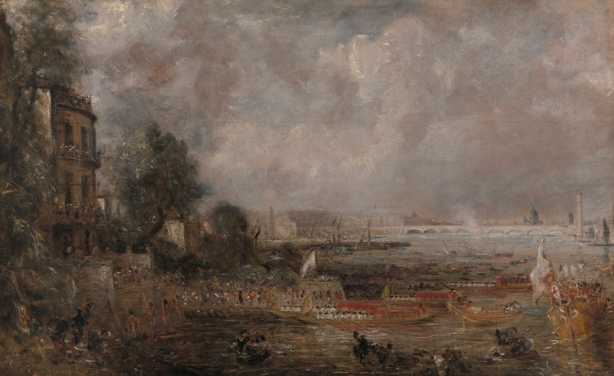 Halvstor skiss för öppningen av Waterloo Bridge ("Whitehall Stairs, 18 juni 1817") av John Constable