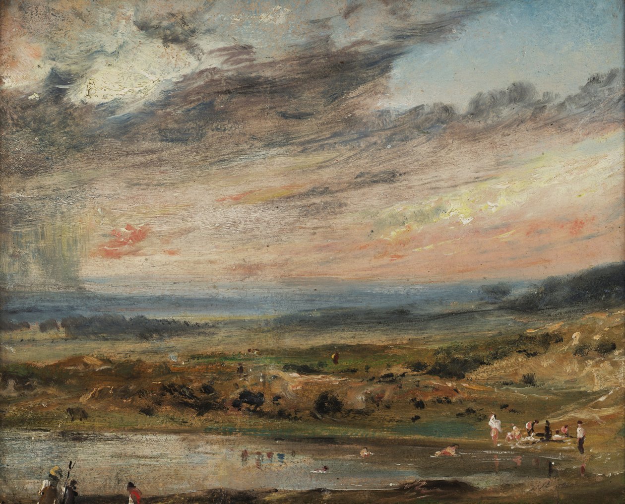Hampstead Heath, med damm och badare av John Constable