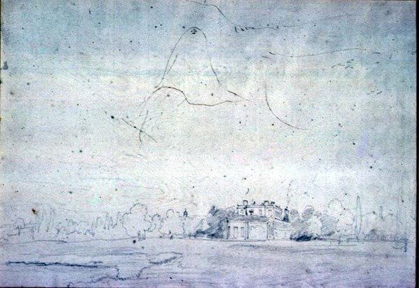 Hus med en rad av träd (penna) av John Constable