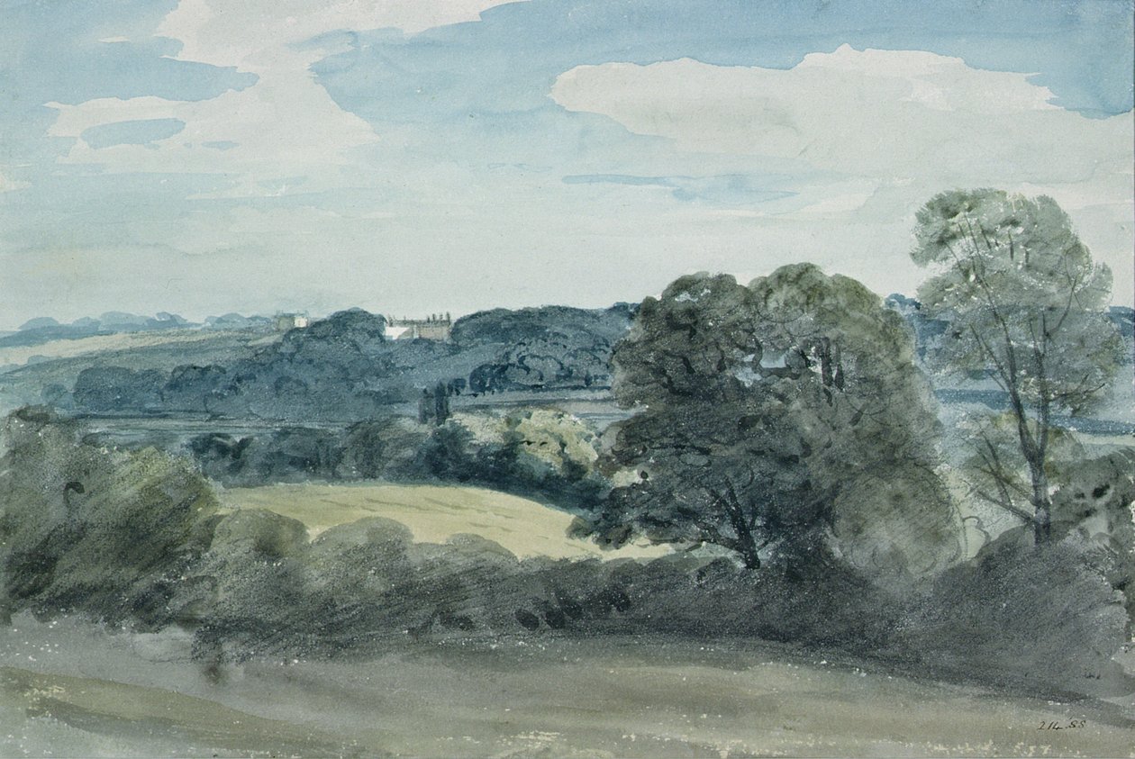 Landskab med bygninger i det fjerne (akvarel) sved av John Constable
