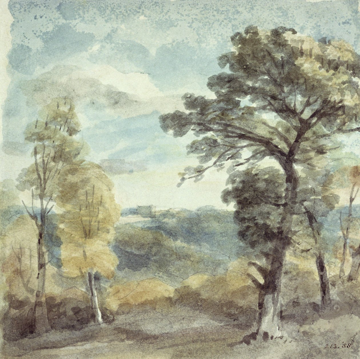 Landskap med träd och en avlägsen herrgård (akvarell) av John Constable