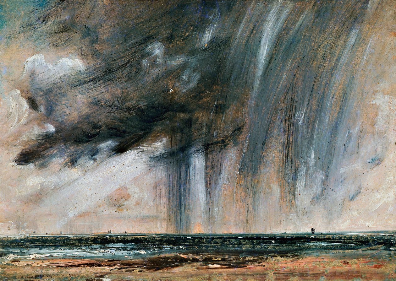 Regnstorm över havet, havsbildsstudie med regnmoln, ca 1824-1828, av John Constable (1776-1837), olja på papper på duk, 22,2x31 cm av John Constable