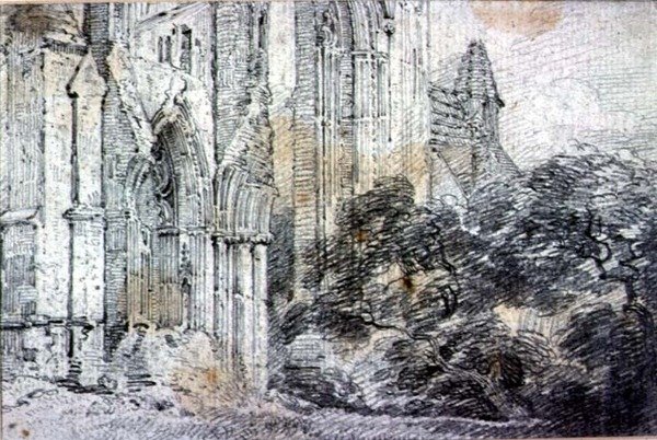 Ruinerna av en kyrka (ritning) av John Constable