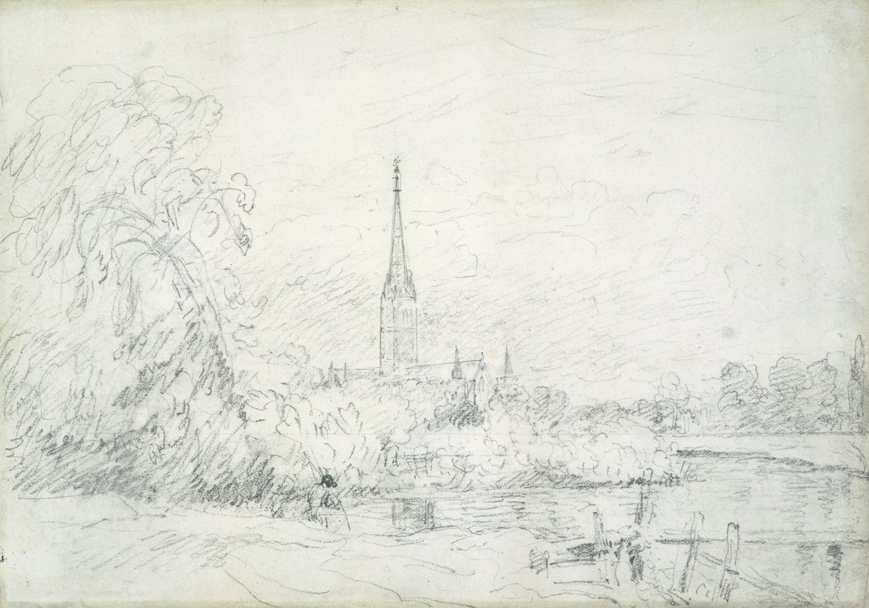 Salisbury Cathedral från nordväst, 1829 (grafit på papper) av John Constable