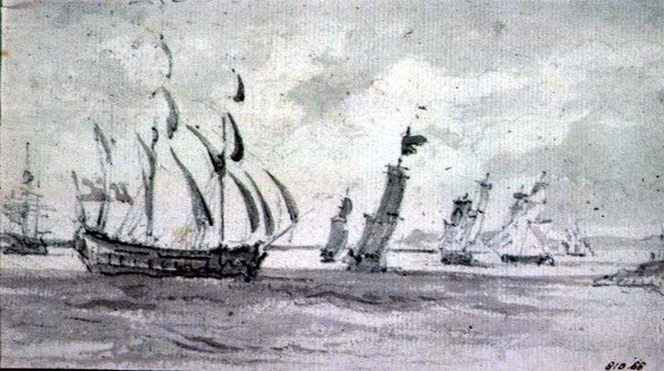 Frakt i en bris i Themsen eller Medway (grafit på papper) av John Constable