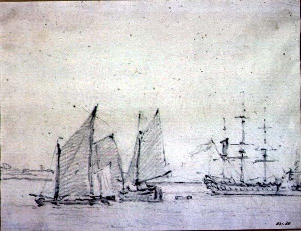 Frakt i Themsen (grafit på papper) av John Constable