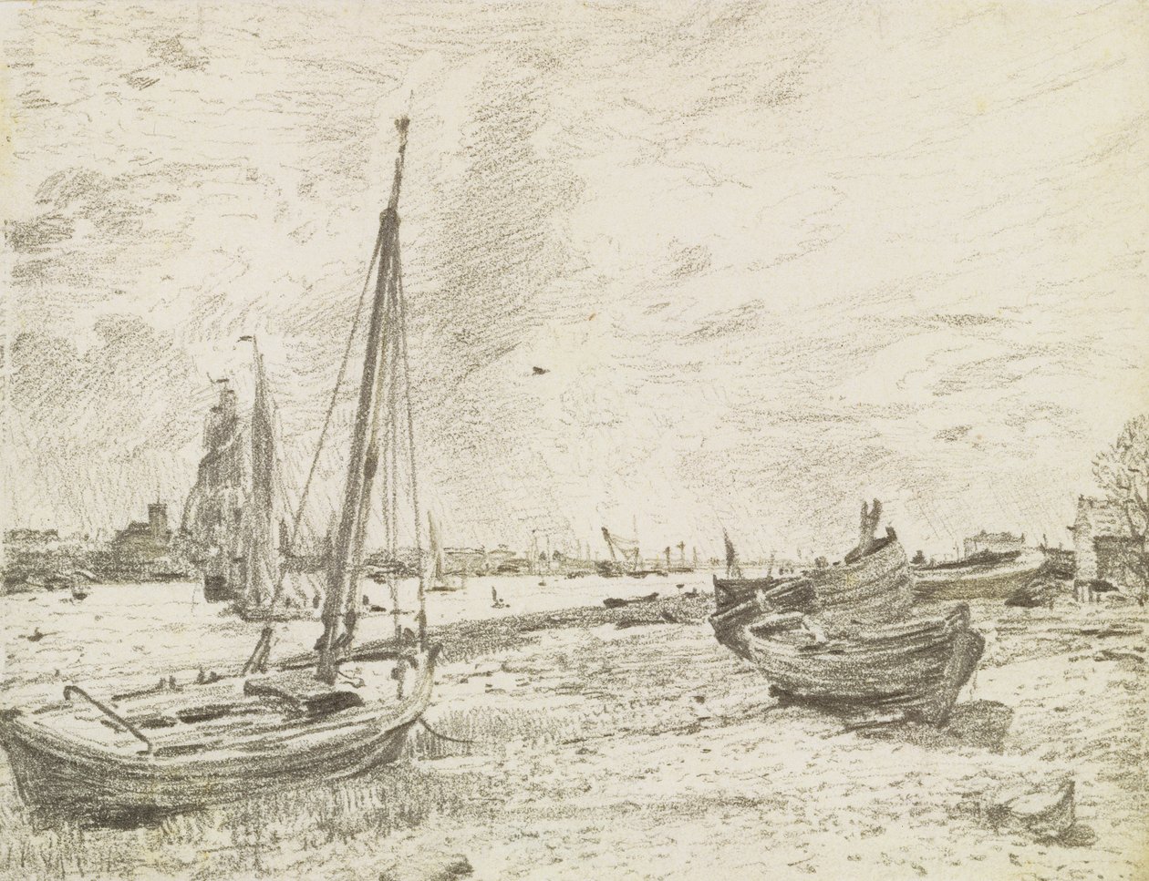 Frakt på Themsen, ca 1818 (grafit på papper) av John Constable