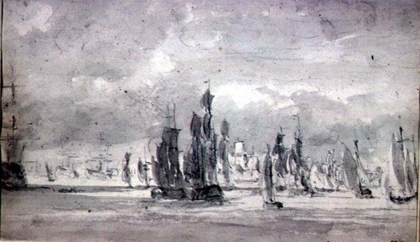 Frakt under en molnig himmel i Themsen (grafit på papper) av John Constable