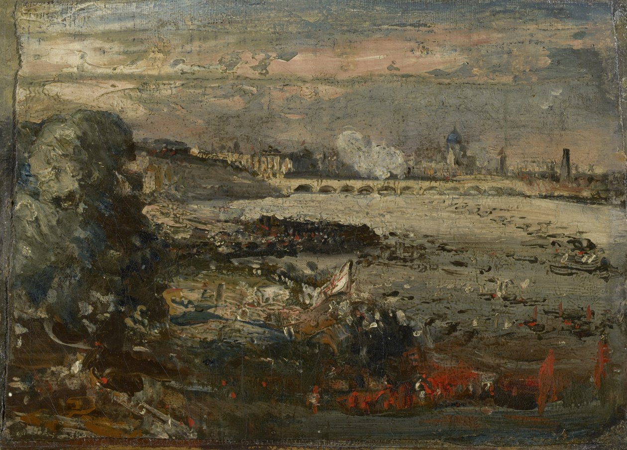 Skiss för "Öppningen av Waterloo Bridge sett från Whitehall Stairs, 18 juni 1817", ca 1819 av John Constable