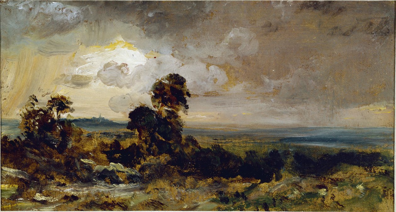 Stormig solnedgång i Hampstead (olja på duk av John Constable