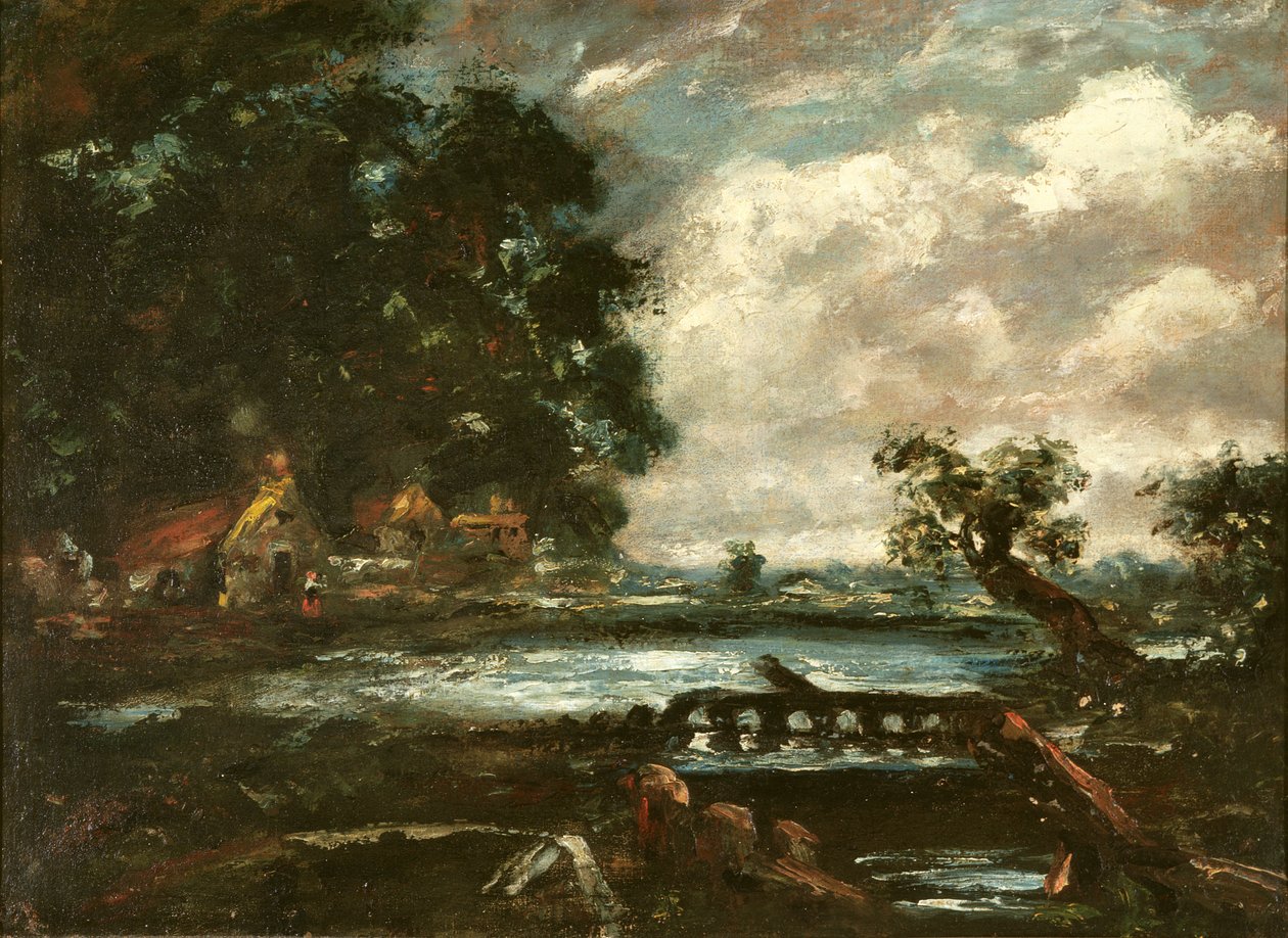 Studie till The Leaping Horse (View on the Stour) (olja på duk) av John Constable