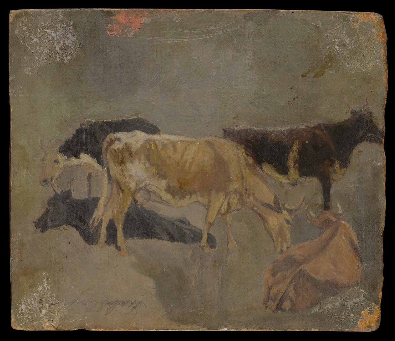 Studie av femhornade nötkreatur (verso) (olja på kvarnbräda) av John Constable
